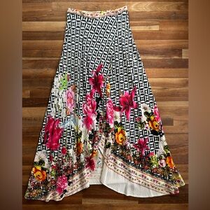 Desigual Wrap Floral Geometric Maxi Skirt - Black, Pink, Yellow size 38